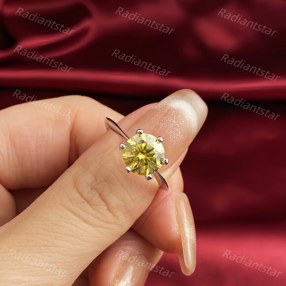 NEW Certified 2 ct. t.w. Lemon Yellow Moissanite Solitaire 6 Prong Ring - Picture 7 of 8